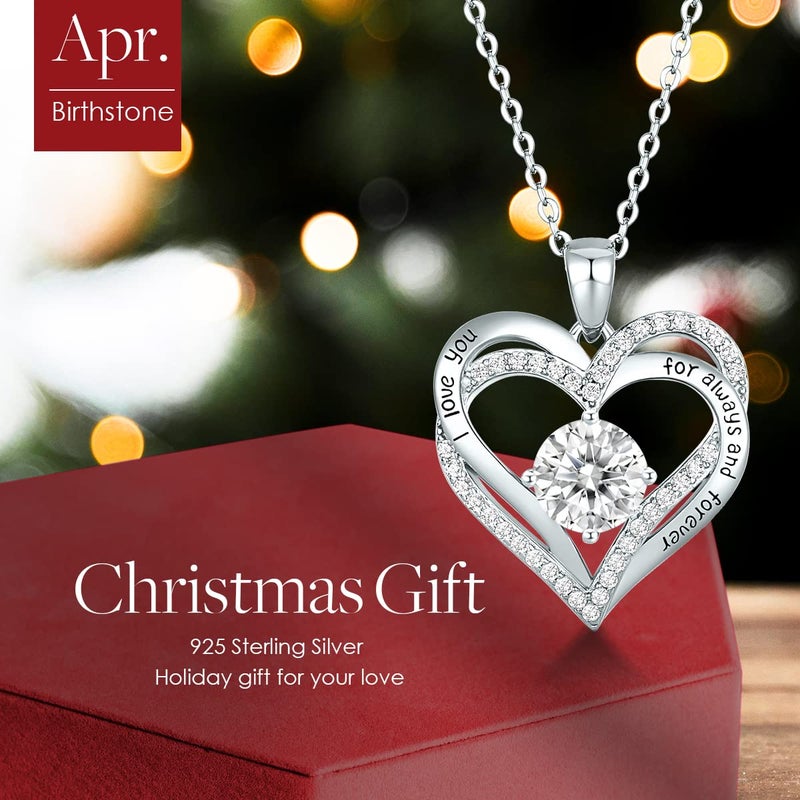 CDE Valentine's Day Gift Forever Love Heart Necklaces for Women, Wedding Anniversary, Birthday Mothers Day Christmas Day Gifts for Mom, Mother, Wife, friend, S925 Silver Jewelry with Birthstone Pendant - Image 3